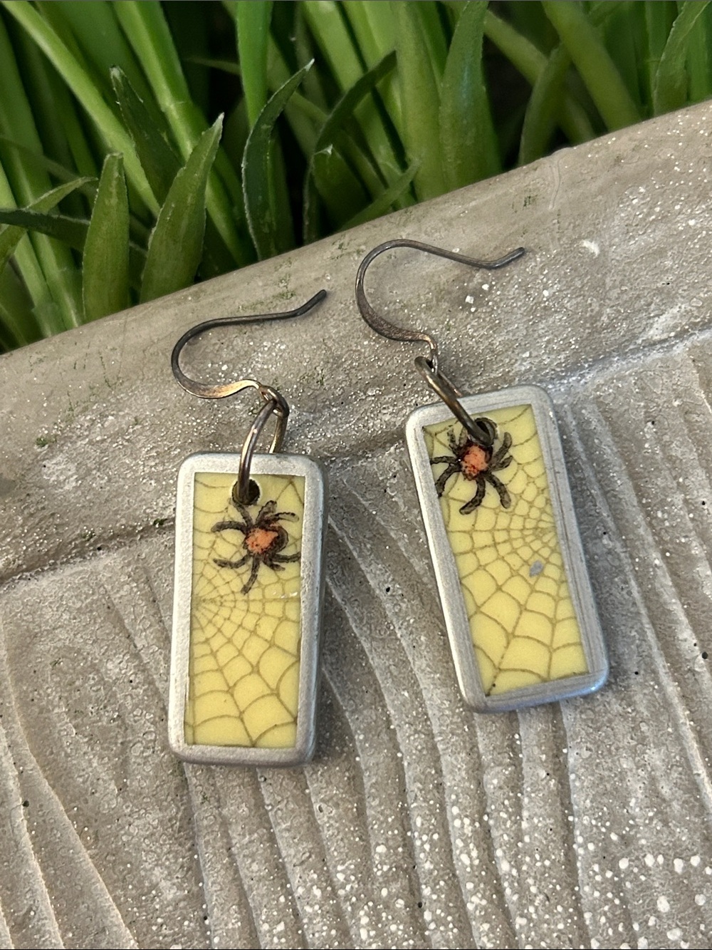 Handcrafted Spider Web Rectangle mini domino Dangle Earrings - Women's Jewelry